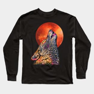 Gray Wolf Howling at The Moon Long Sleeve T-Shirt